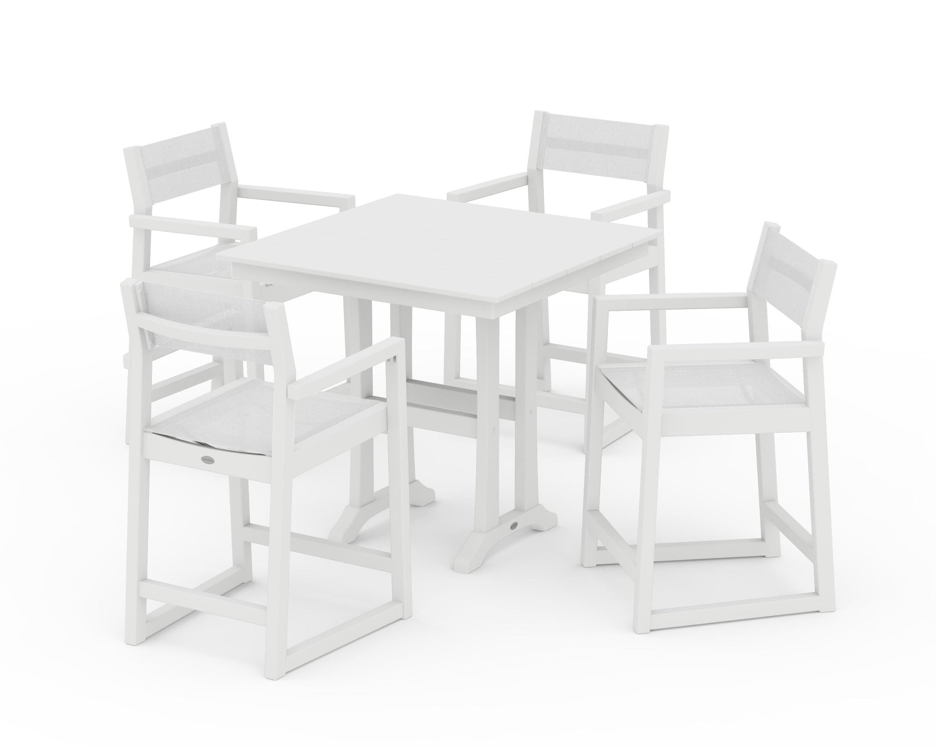 EDGE Sling Arm Chair 5-Piece Farmhouse Counter Set with Trestle Legs