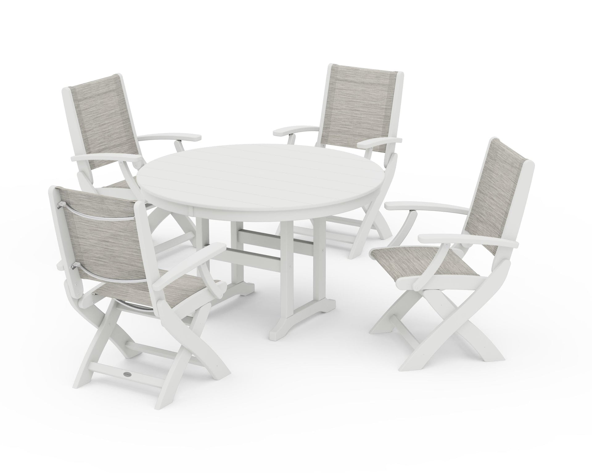 Coastal Folding Chair 5-Piece Round Dining Set