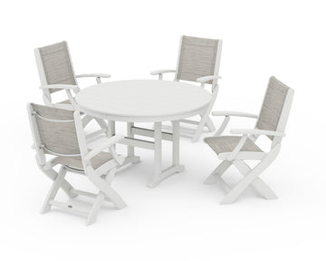 Coastal Folding Chair 5-Piece Round Dining Set