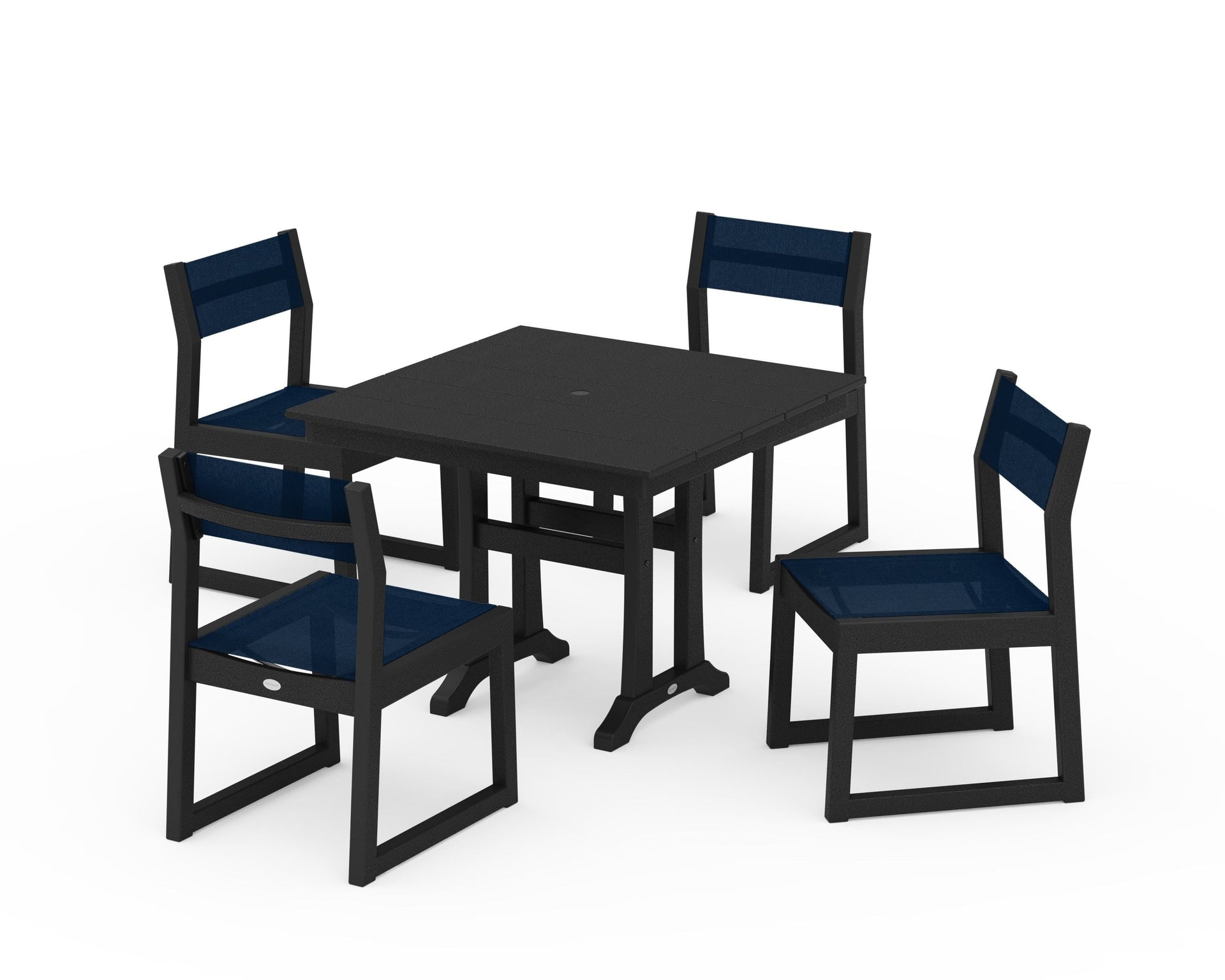 EDGE Sling 5-Piece Farmhouse Trestle Side Chair Dining Set