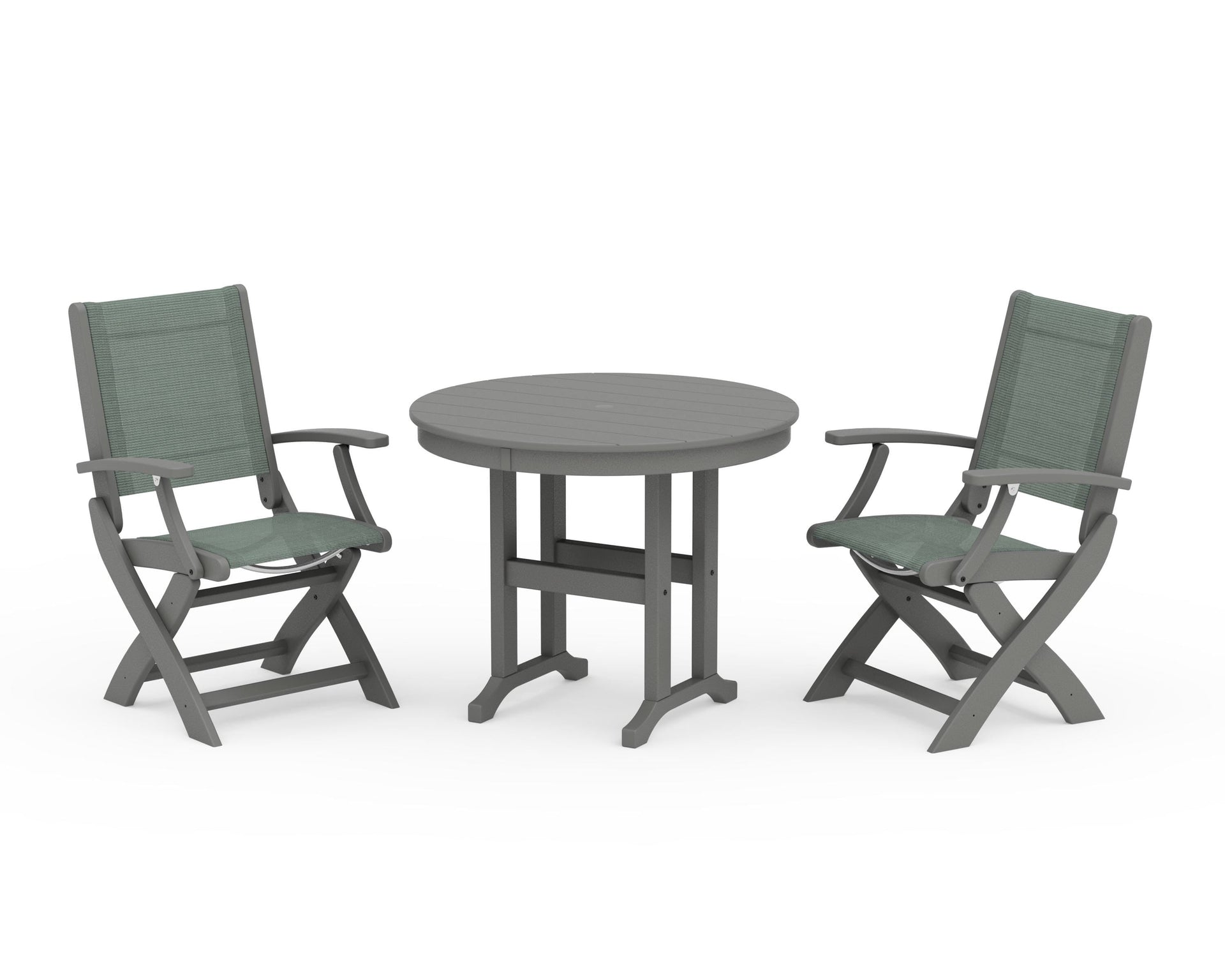 Coastal Folding Chair 3-Piece Round Dining Set