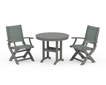 Coastal Folding Chair 3-Piece Round Dining Set