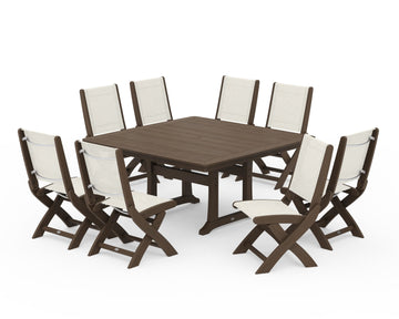Coastal Folding Side Chair 9-Piece Dining Set with Trestle Legs
