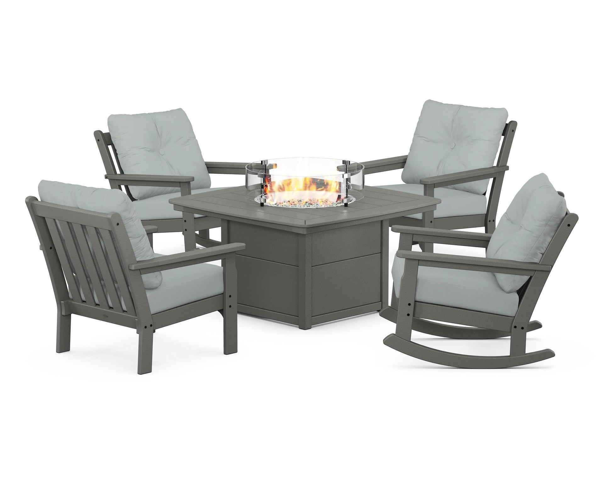 Vineyard 5-Piece Deep Seating Rocking Chair Conversation Set with Fire Pit Table