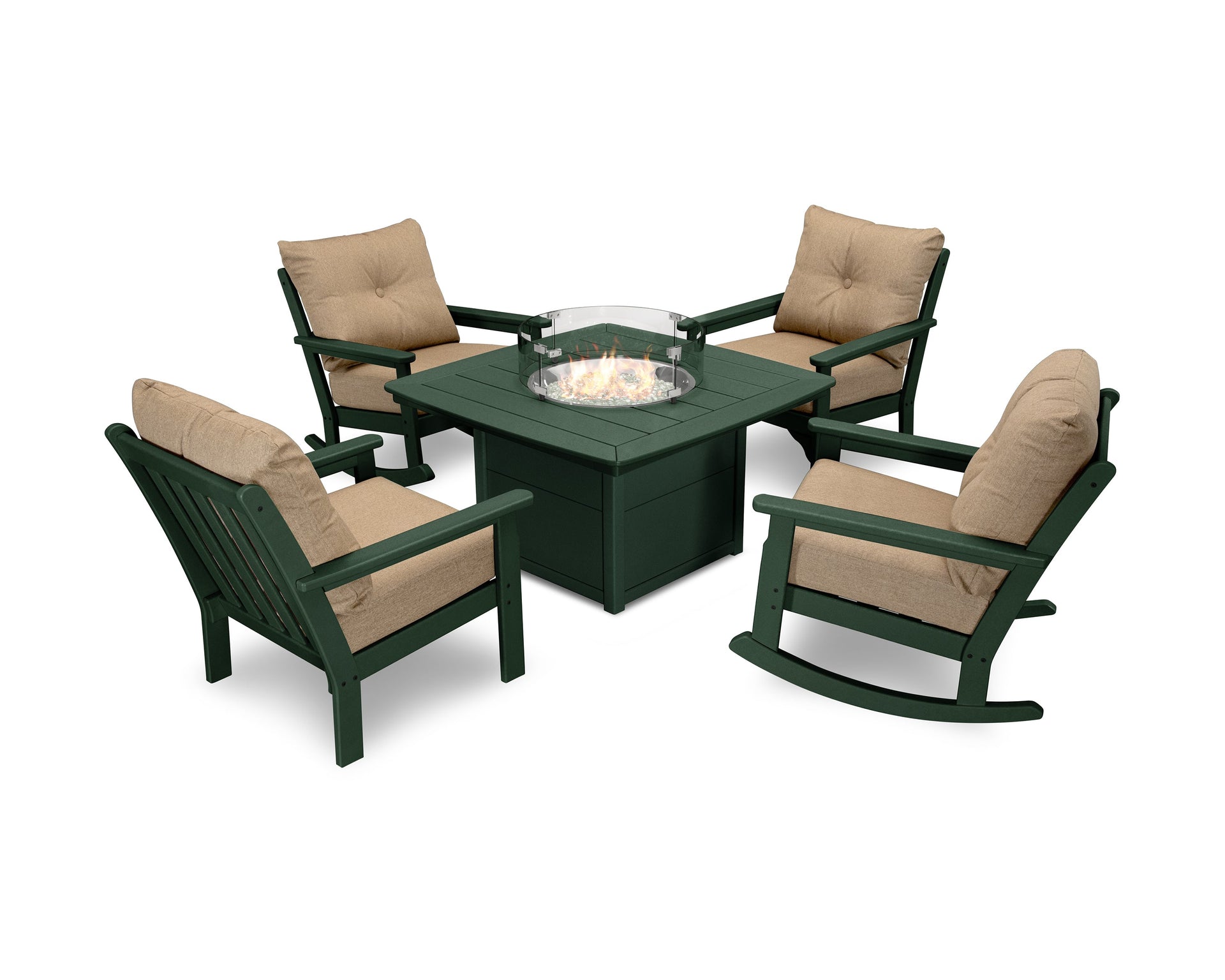 Vineyard 5-Piece Deep Seating Rocking Chair Conversation Set with Fire Pit Table