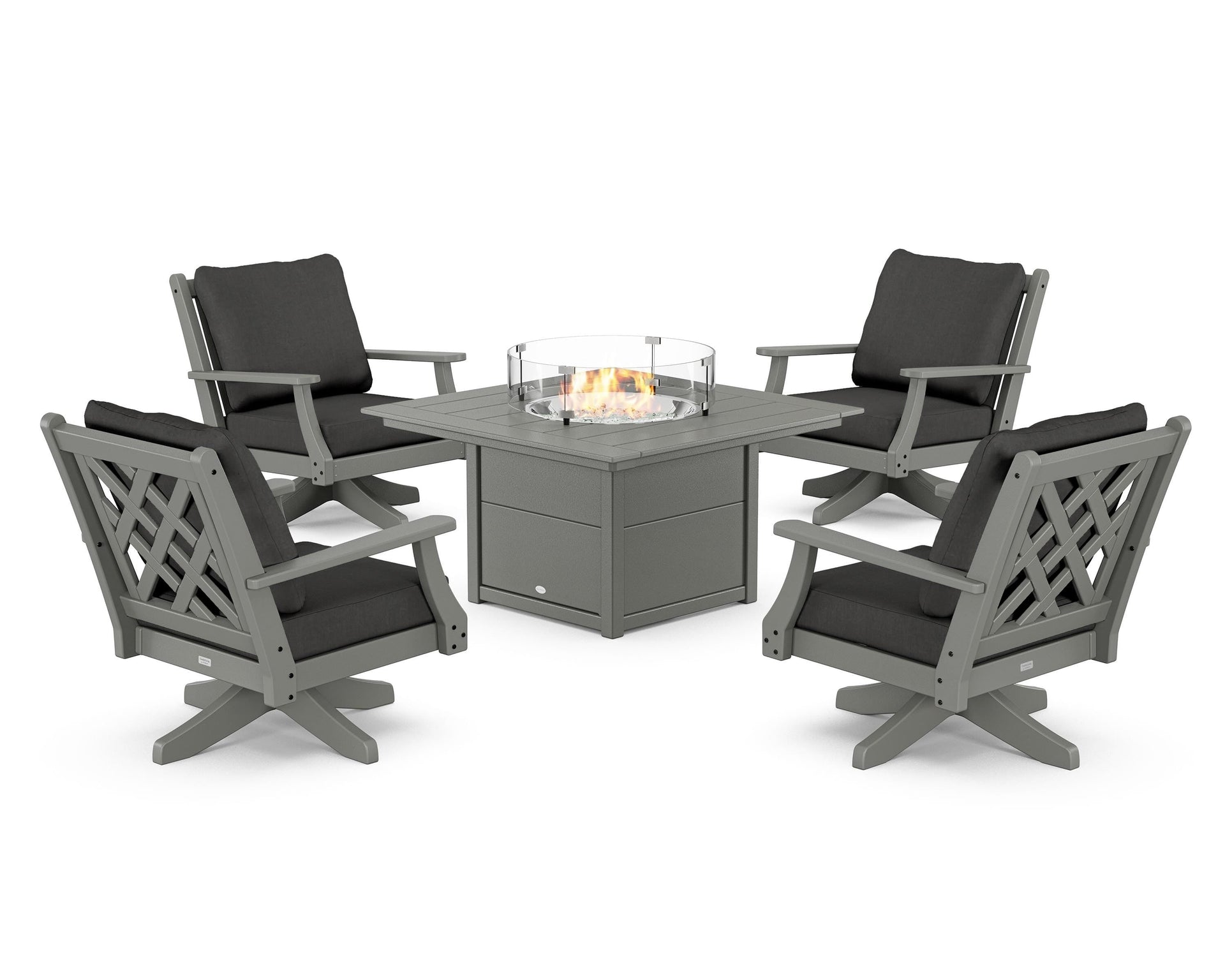 Wovendale 5-Piece Deep Seating Swivel Conversation Set with Fire Pit Table