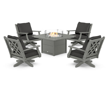 Wovendale 5-Piece Deep Seating Swivel Conversation Set with Fire Pit Table