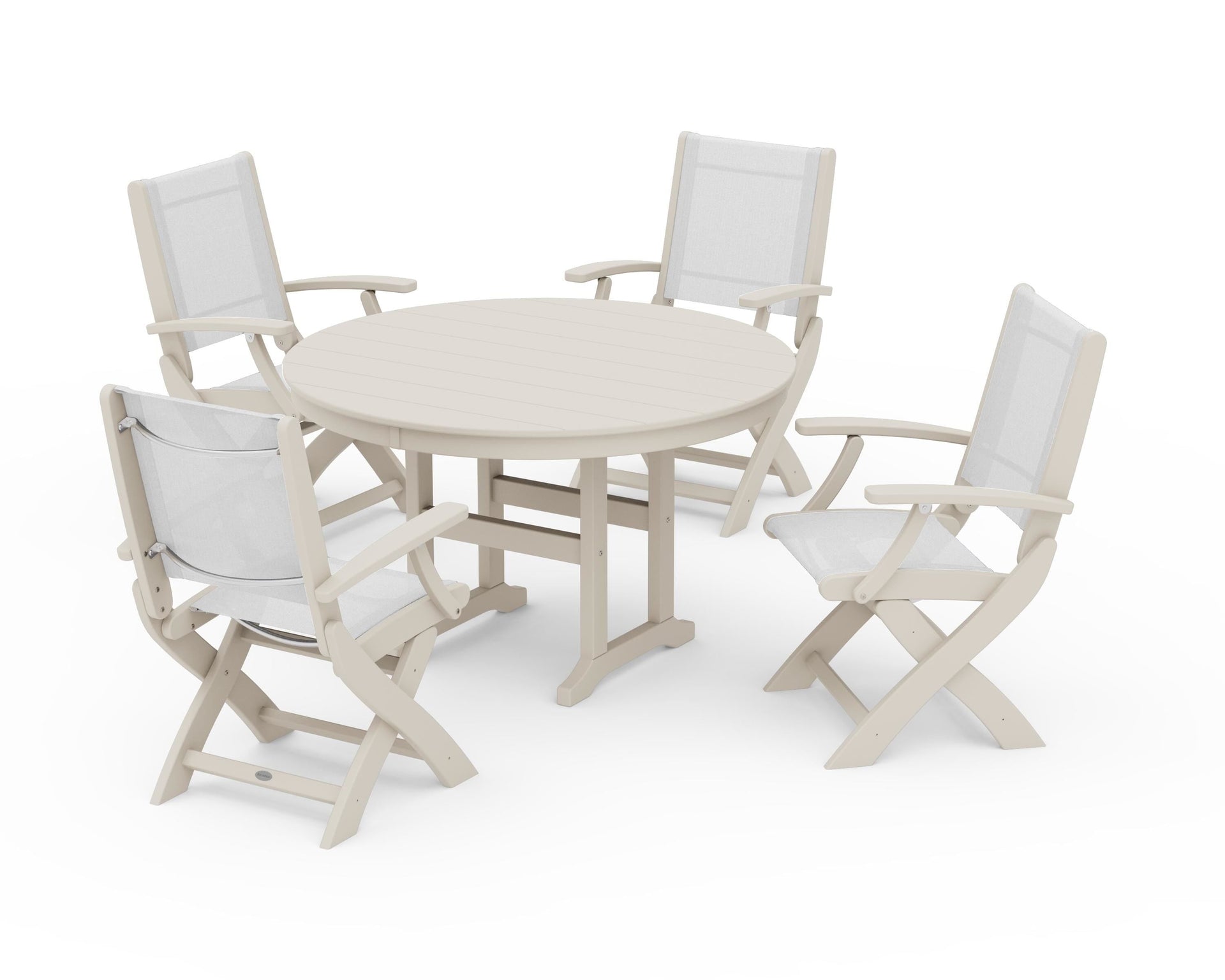 Coastal Folding Chair 5-Piece Round Dining Set