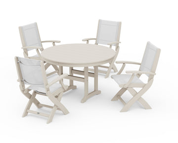 Coastal Folding Chair 5-Piece Round Dining Set