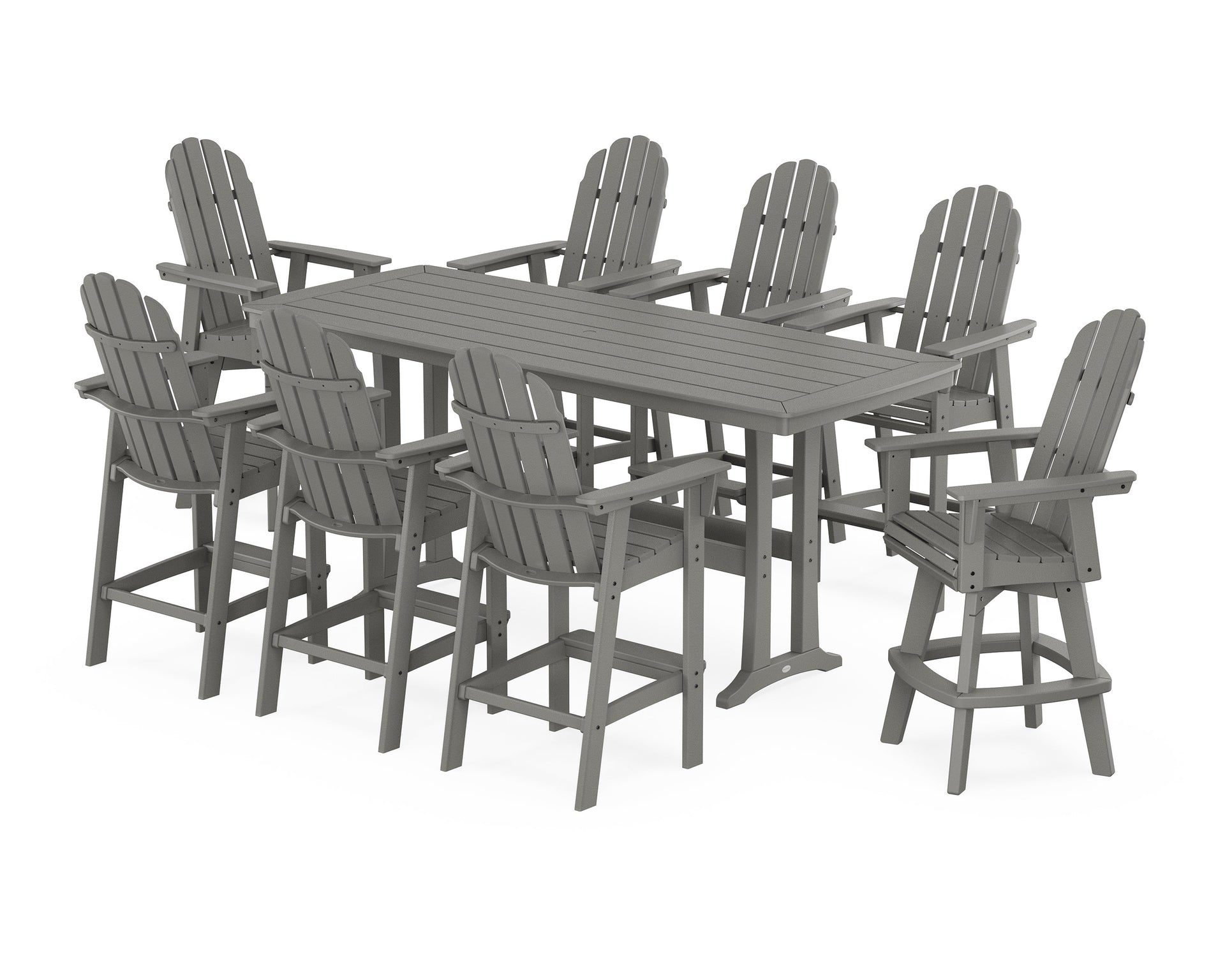 Vineyard Curveback Adirondack Swivel 9-Piece Bar Set with Trestle Legs