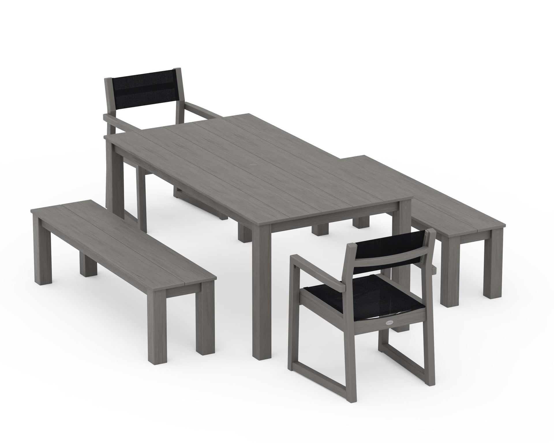 EDGE Sling Arm Chair 5-Piece Parsons Dining Set with Benches