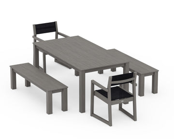 EDGE Sling Arm Chair 5-Piece Parsons Dining Set with Benches