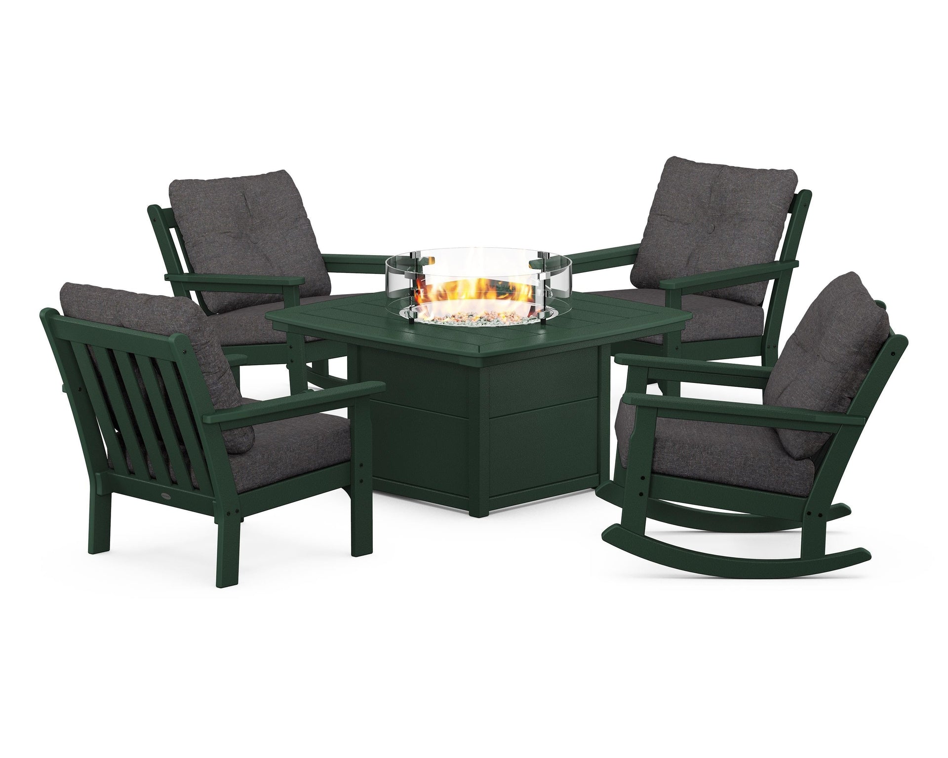 Vineyard 5-Piece Deep Seating Rocking Chair Conversation Set with Fire Pit Table