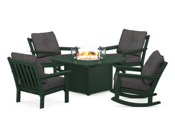 Vineyard 5-Piece Deep Seating Rocking Chair Conversation Set with Fire Pit Table