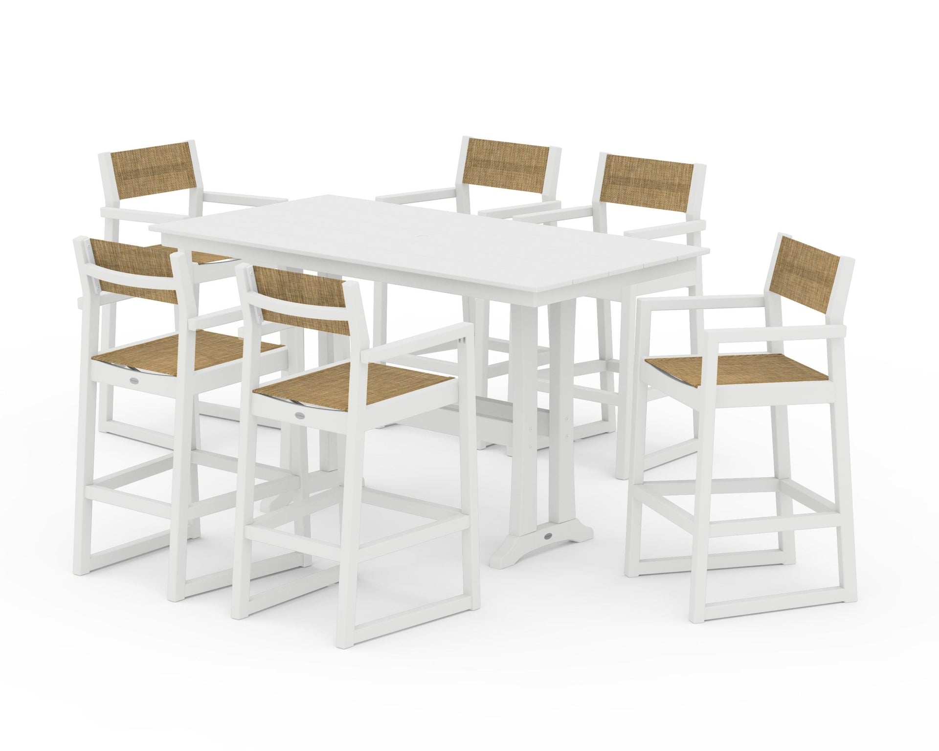 EDGE Sling Arm Chair 7-Piece Farmhouse Bar Set with Trestle Legs