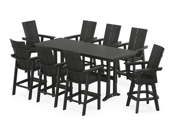 Modern Curveback Adirondack Swivel 9-Piece Farmhouse Bar Set with Trestle Legs