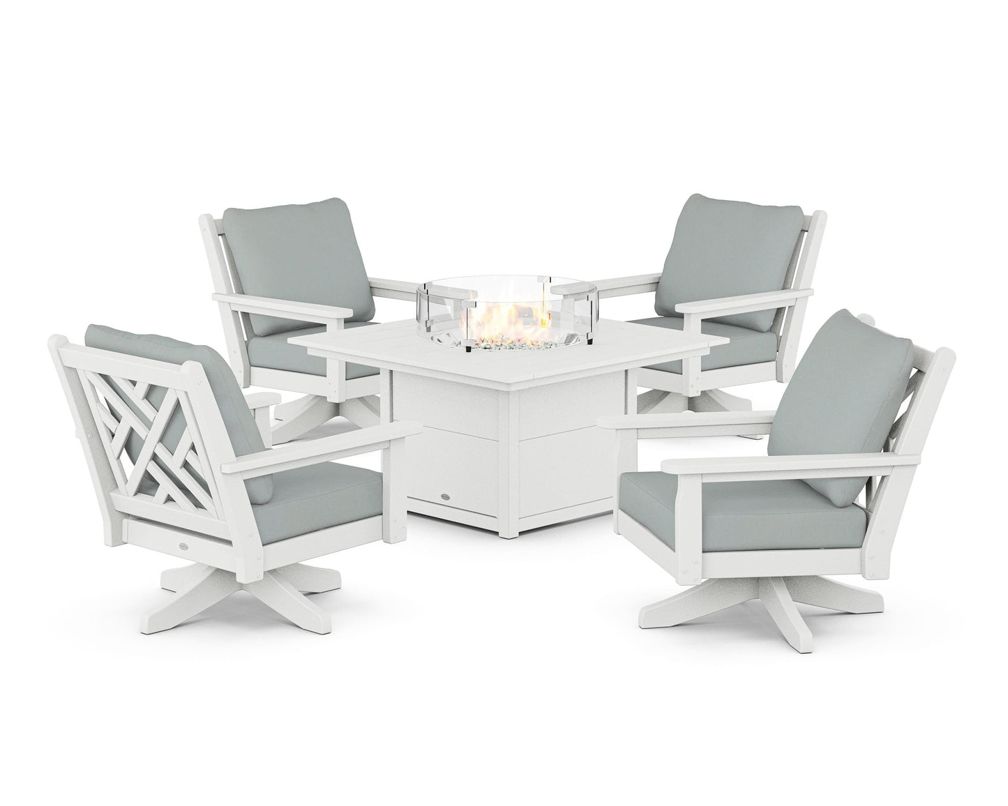 Chippendale 5-Piece Deep Seating Swivel Conversation Set with Fire Pit Table