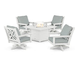 Chippendale 5-Piece Deep Seating Swivel Conversation Set with Fire Pit Table