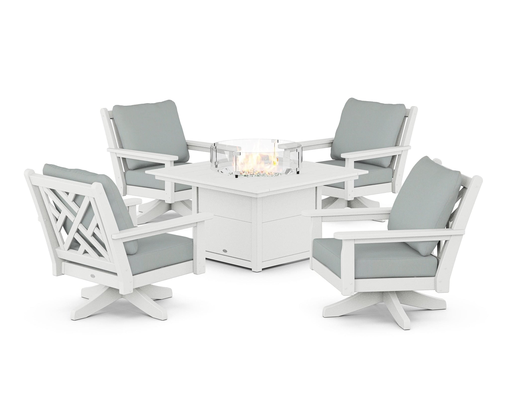 Chippendale 5-Piece Deep Seating Swivel Conversation Set with Fire Pit Table