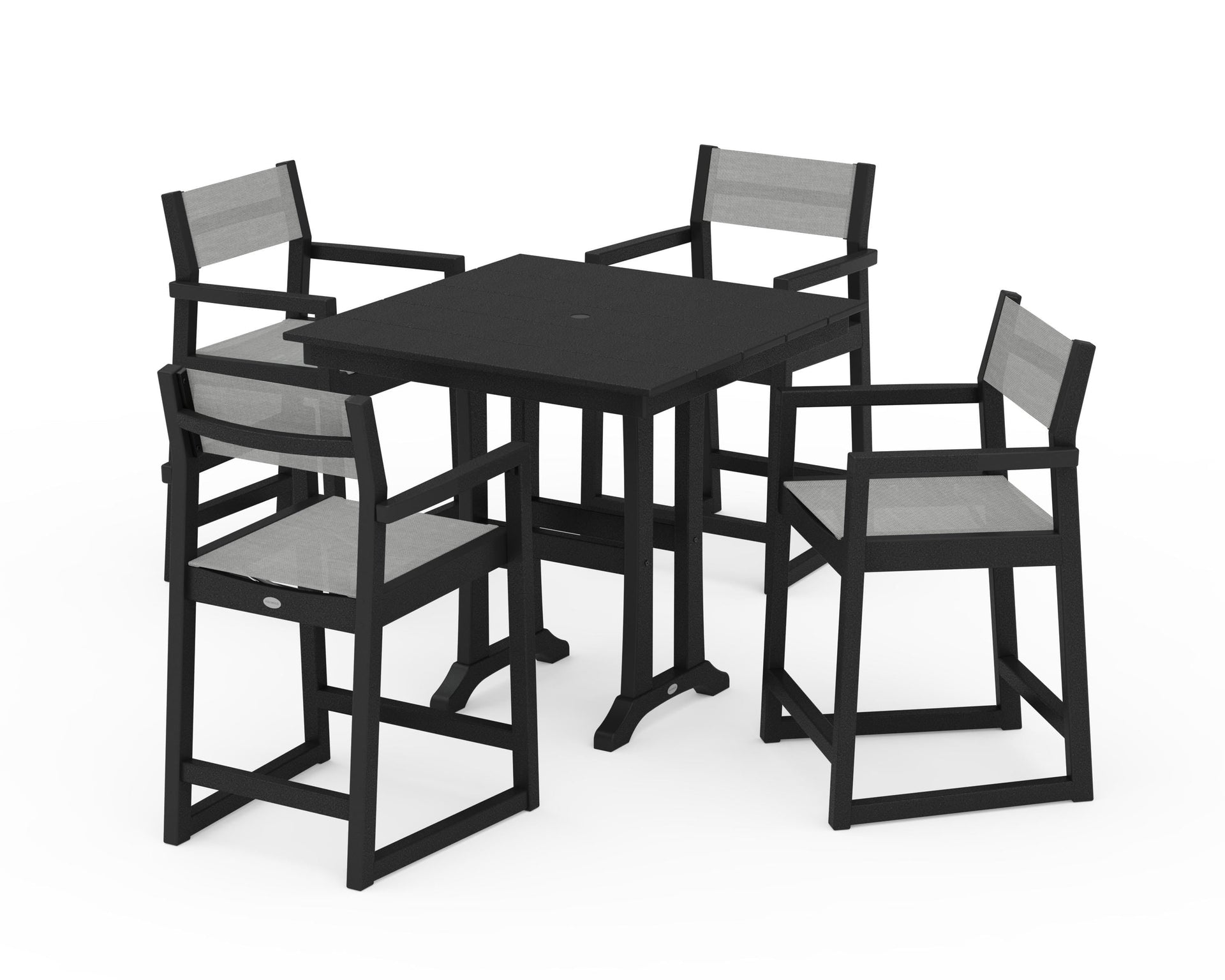 EDGE Sling Arm Chair 5-Piece Farmhouse Counter Set with Trestle Legs