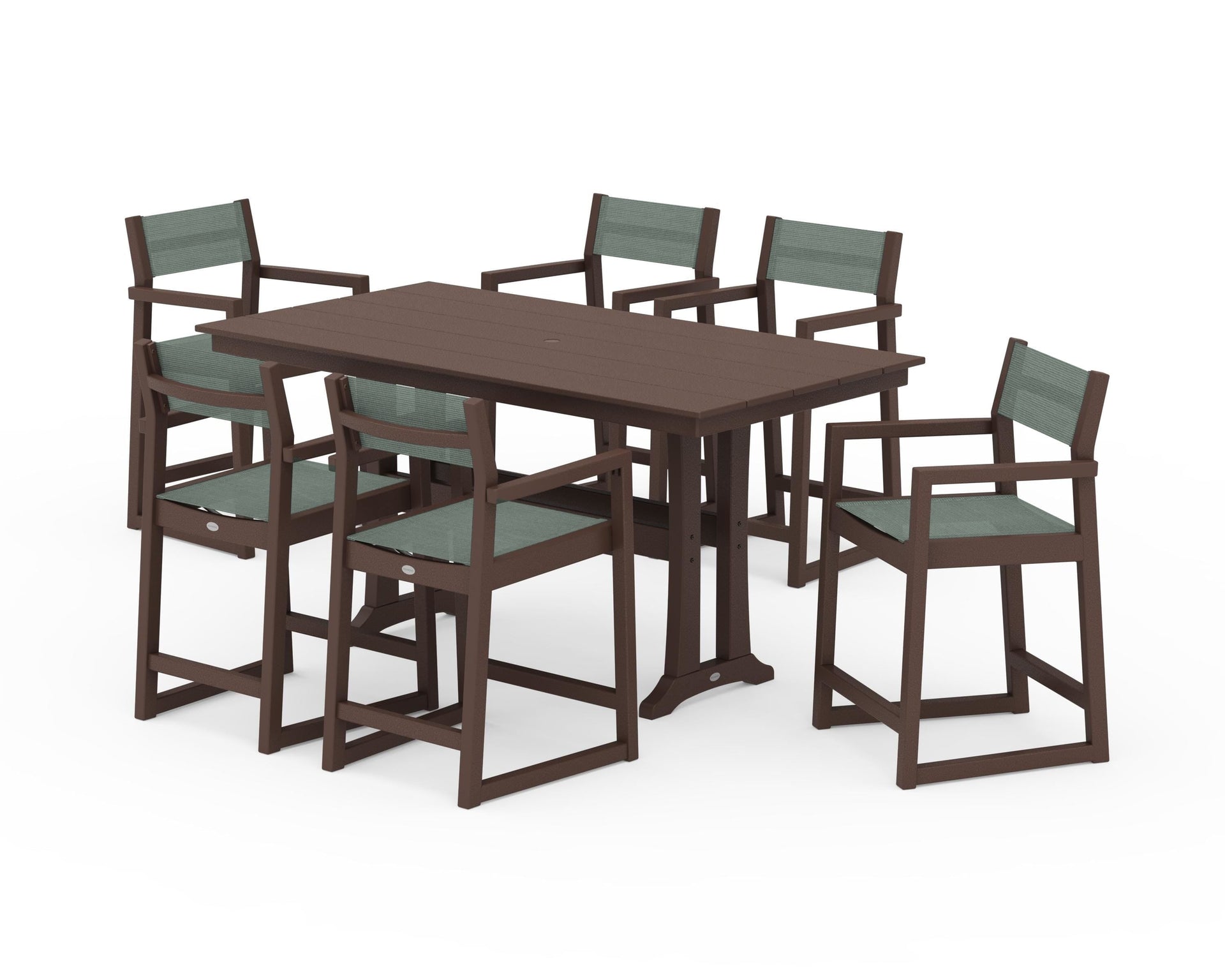 EDGE Sling Arm Chair 7-Piece Farmhouse Counter Set with Trestle Legs