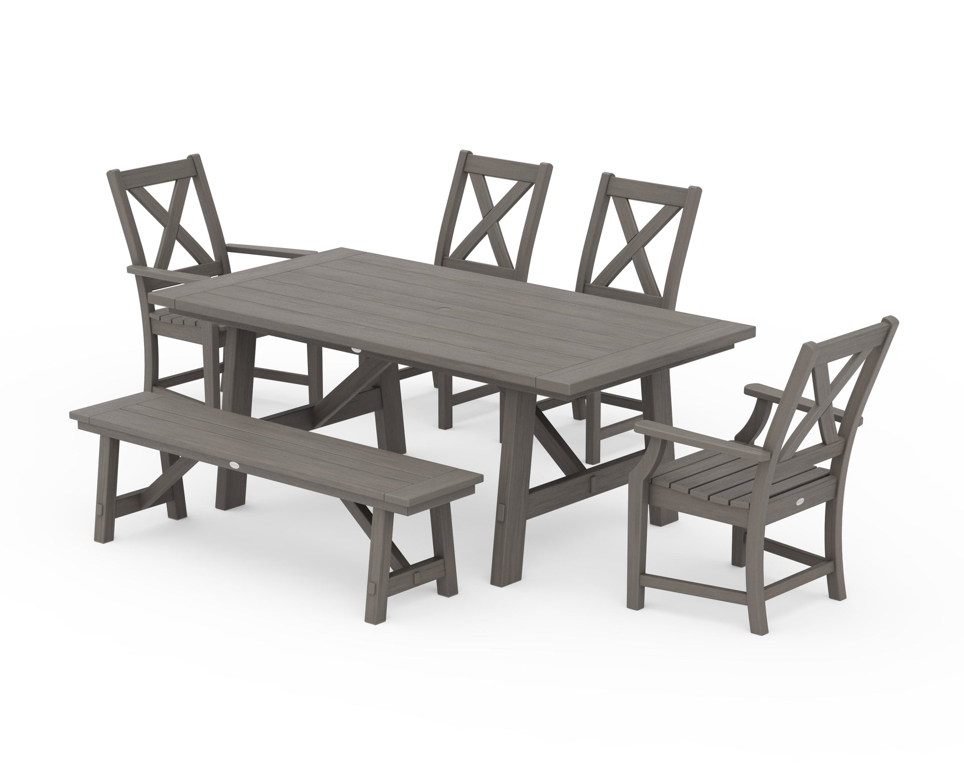 Braxton 6-Piece Rustic Farmhouse Arm Chair Dining Set with Bench