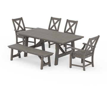 Braxton 6-Piece Rustic Farmhouse Arm Chair Dining Set with Bench