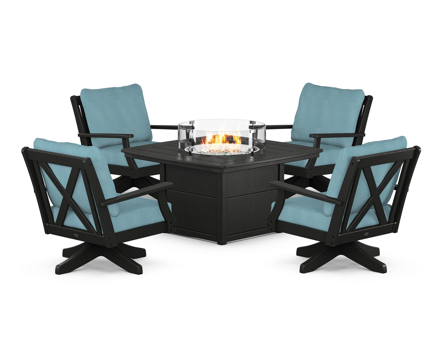 Braxton 5-Piece Deep Seating Swivel Conversation Set with Fire Pit Table