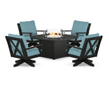 Braxton 5-Piece Deep Seating Swivel Conversation Set with Fire Pit Table