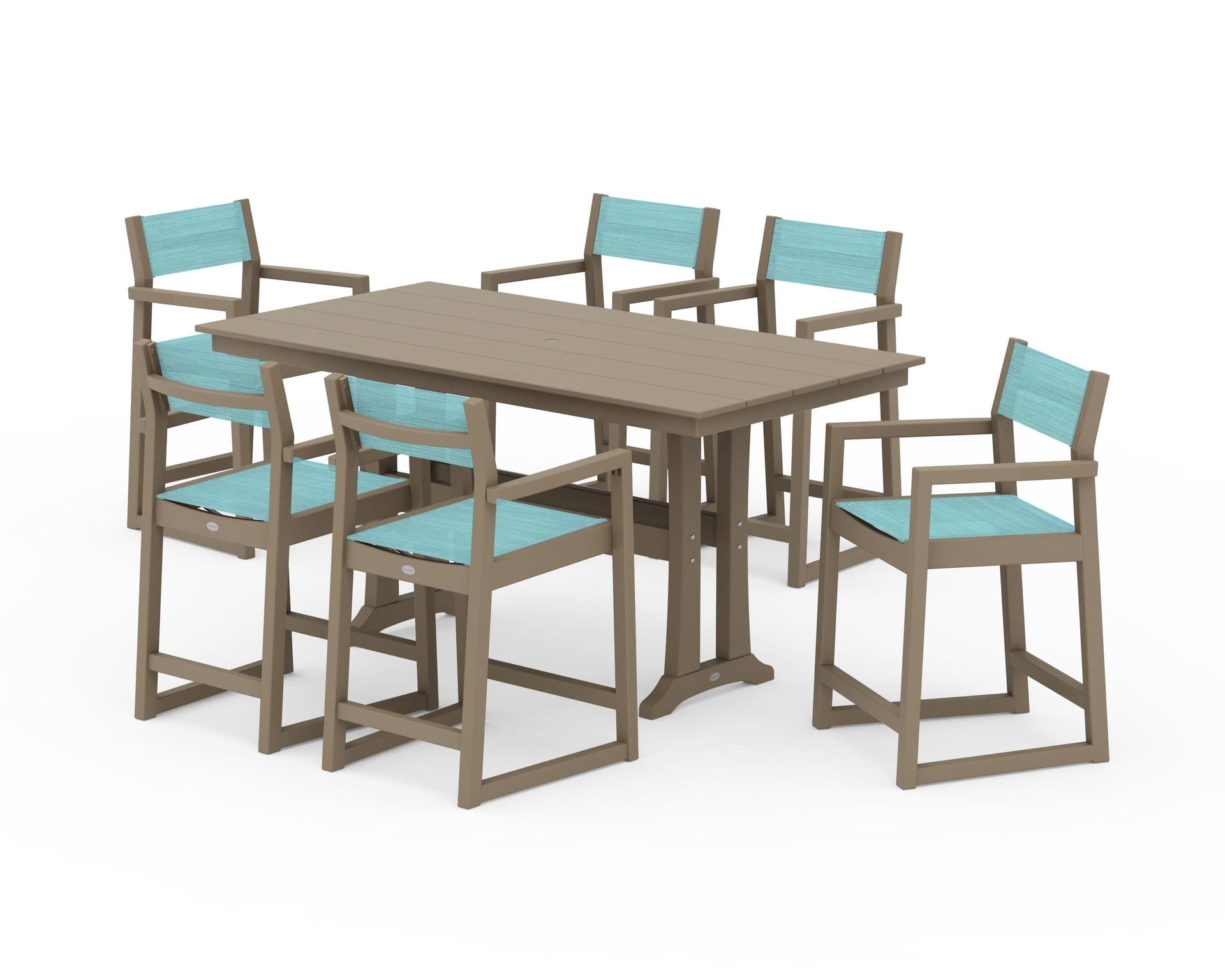 EDGE Sling Arm Chair 7-Piece Farmhouse Counter Set with Trestle Legs