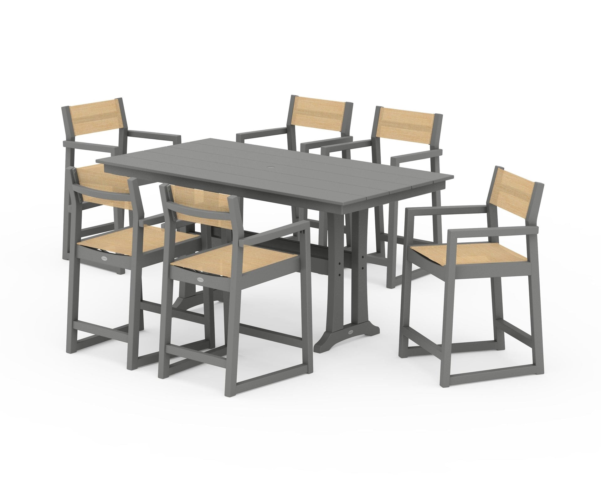 EDGE Sling Arm Chair 7-Piece Farmhouse Counter Set with Trestle Legs