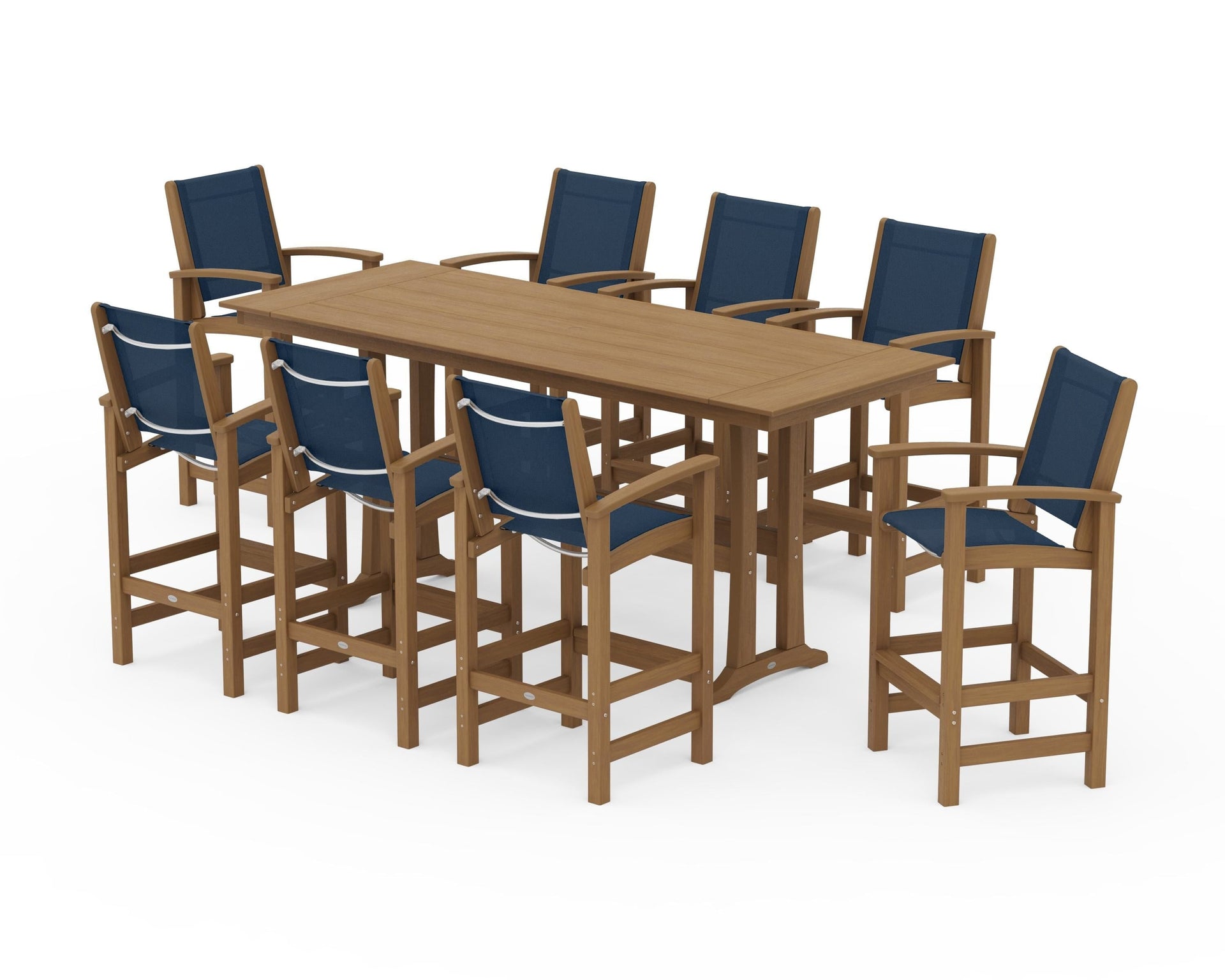Coastal 9-Piece Farmhouse Bar Set with Trestle Legs