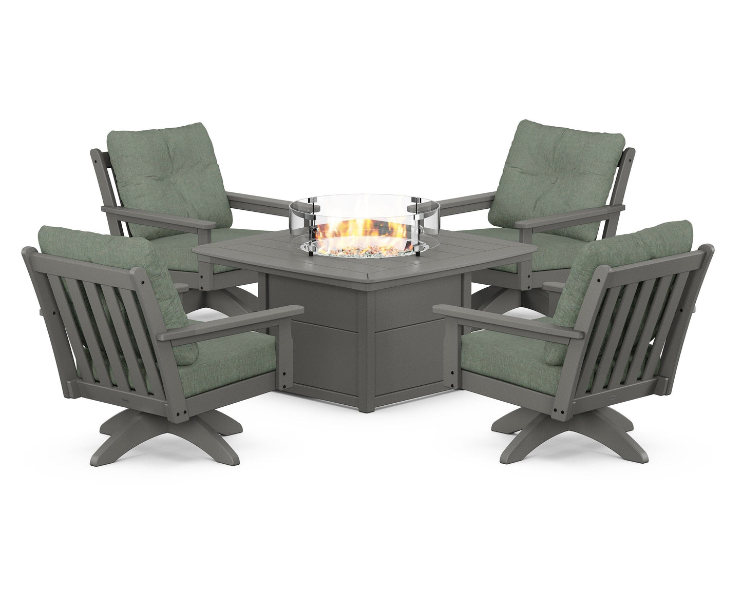 Vineyard 5-Piece Deep Seating Swivel Conversation Set with Fire Pit Table