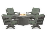 Vineyard 5-Piece Deep Seating Swivel Conversation Set with Fire Pit Table
