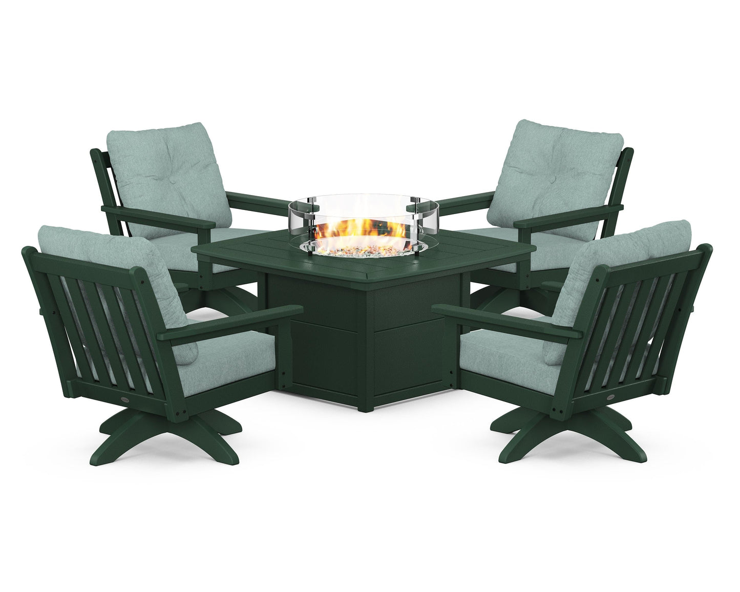 Vineyard 5-Piece Deep Seating Swivel Conversation Set with Fire Pit Table