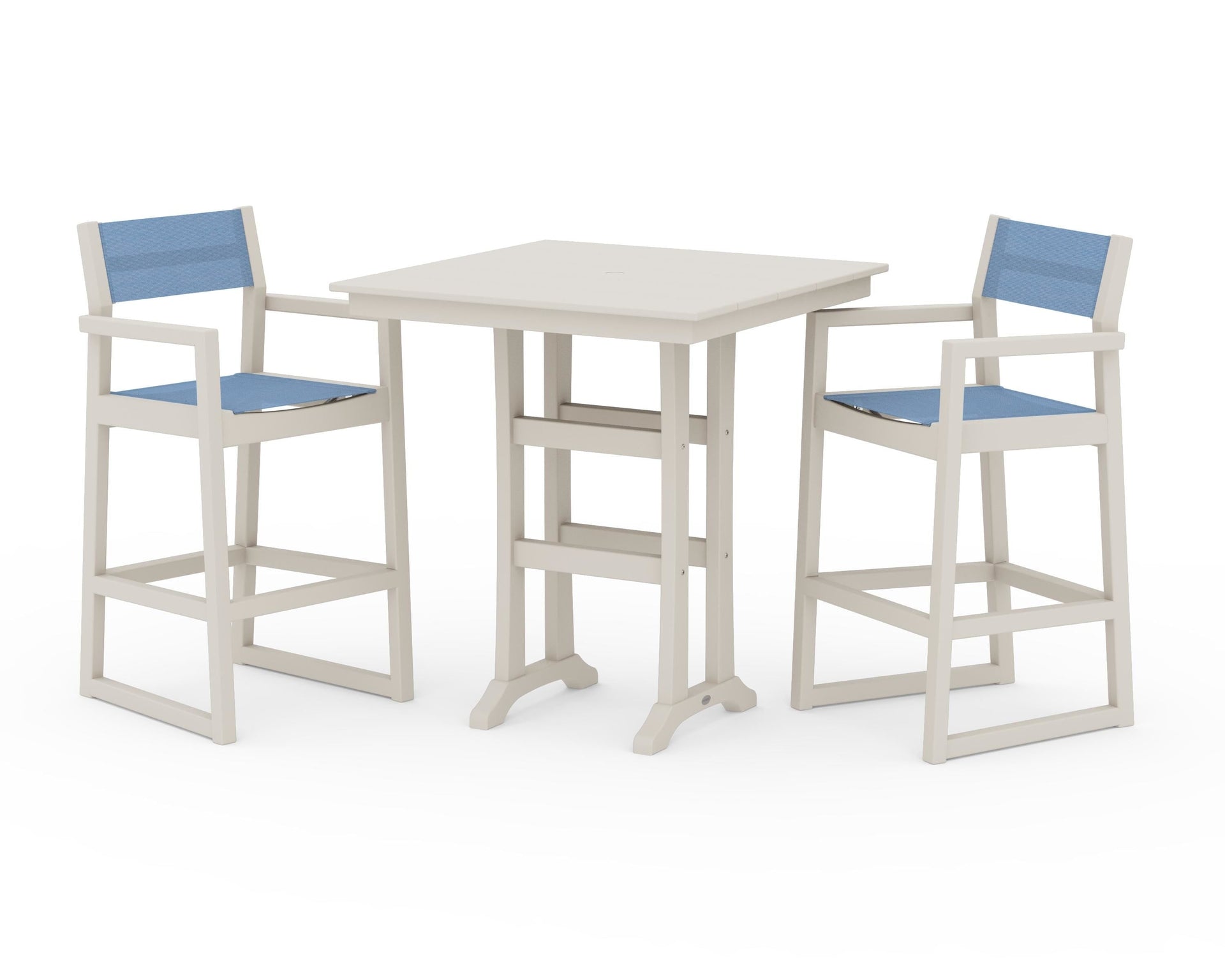 EDGE Sling Arm Chair 3-Piece Farmhouse Bar Set with Trestle Legs