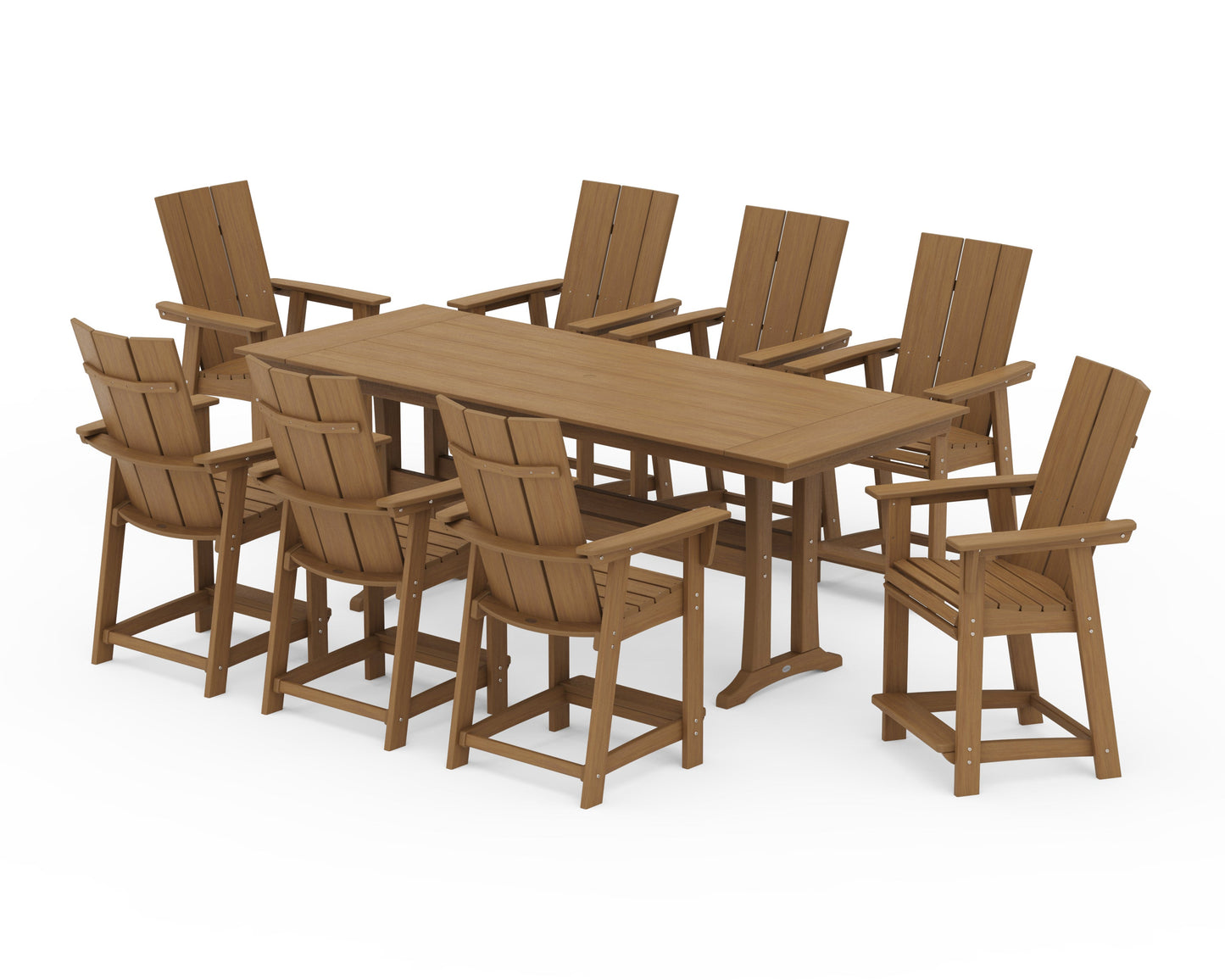 Modern Curveback Adirondack 9-Piece Farmhouse Counter Set with Trestle Legs