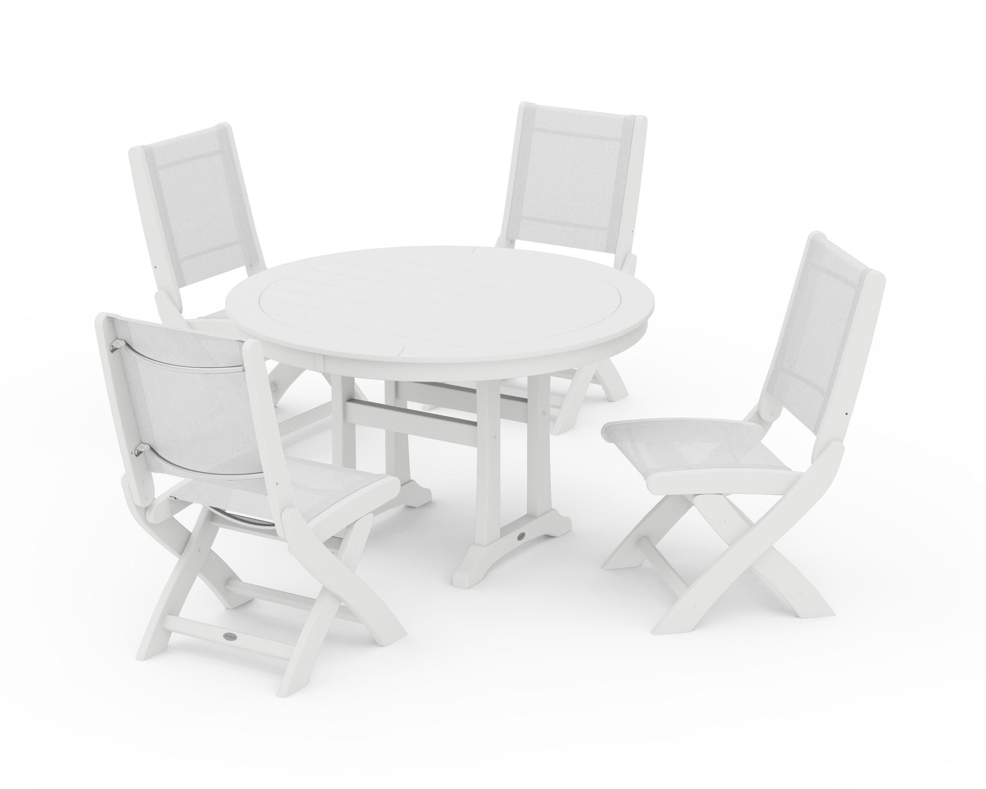 Coastal Folding Side Chair 5-Piece Round Dining Set With Trestle Legs