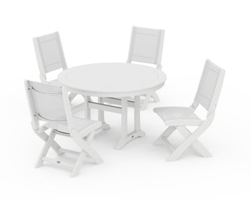 Coastal Folding Side Chair 5-Piece Round Dining Set With Trestle Legs