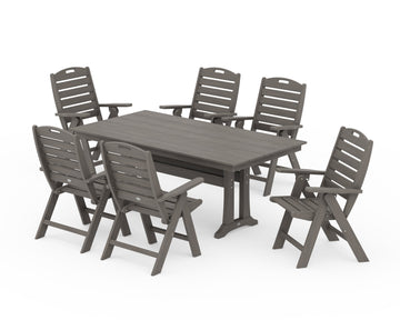 Nautical Highback 7-Piece Farmhouse Dining Set with Trestle Legs