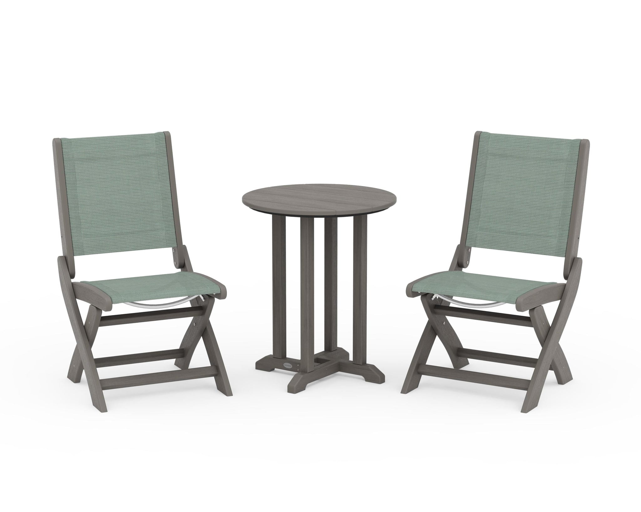 Coastal Folding Side Chair 3-Piece Round Bistro Dining Set