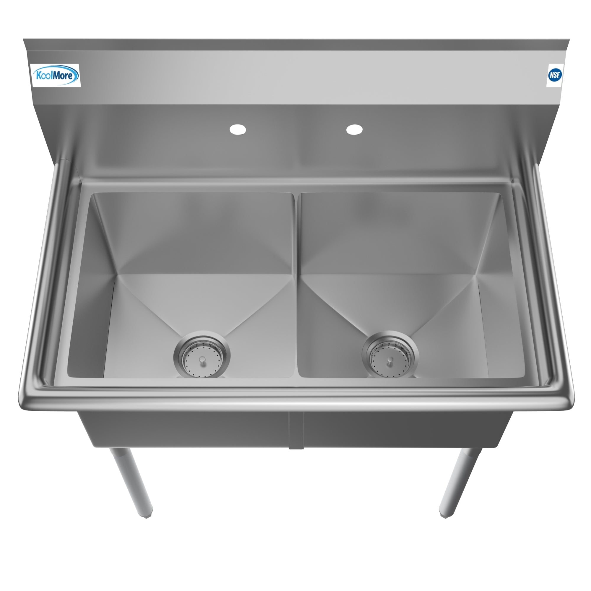36 in. Two Compartment Stainless Steel Commercial Sink, Bowl Size 15"x 15"x 12"