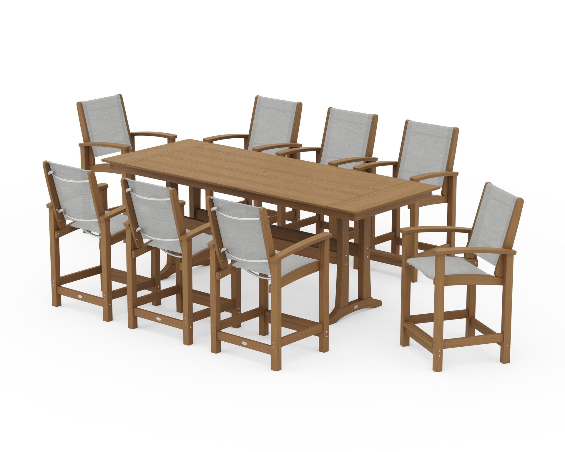 Coastal 9-Piece Farmhouse Counter Set with Trestle Legs