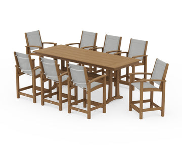 Coastal 9-Piece Farmhouse Counter Set with Trestle Legs