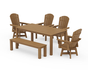 Nautical Curveback Adirondack Swivel 6-Piece Parsons Dining Set with Bench