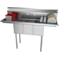 54 in. Three Compartment Stainless Steel Commercial Sink with Drainboards, Bowl Size 10"x 14"x 10"