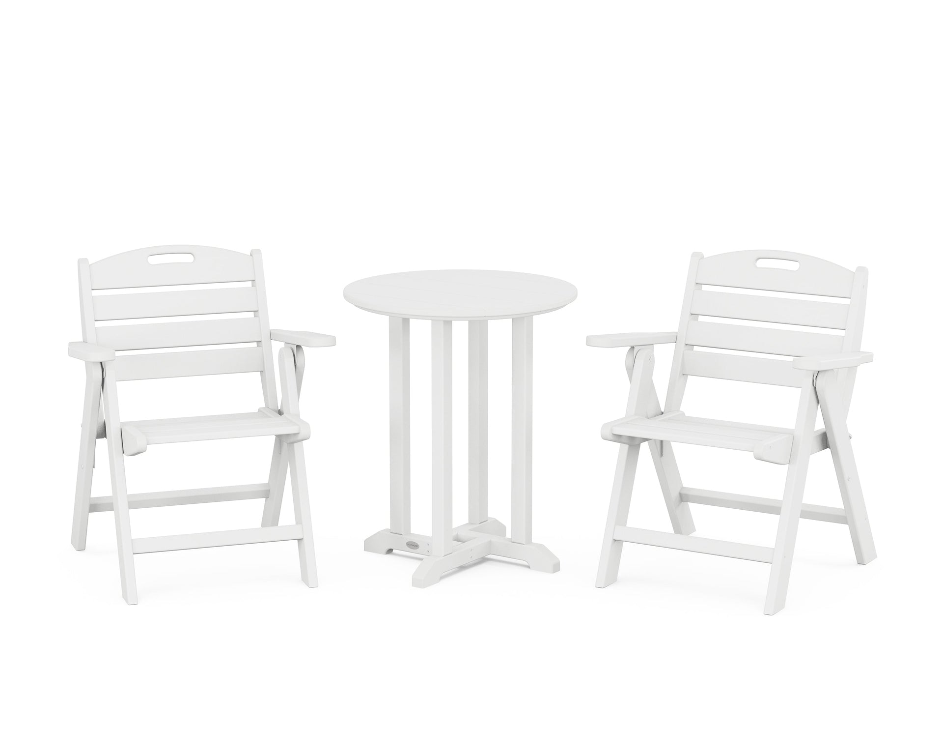 Nautical Folding Lowback Chair 3-Piece Round Bistro Dining Set