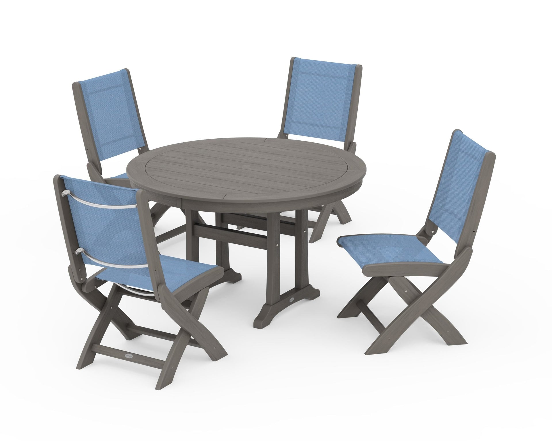 Coastal Folding Side Chair 5-Piece Round Dining Set With Trestle Legs