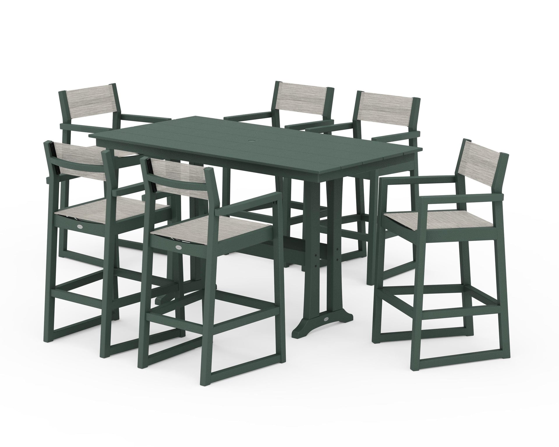 EDGE Sling Arm Chair 7-Piece Farmhouse Bar Set with Trestle Legs