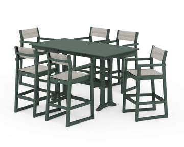 EDGE Sling Arm Chair 7-Piece Farmhouse Bar Set with Trestle Legs
